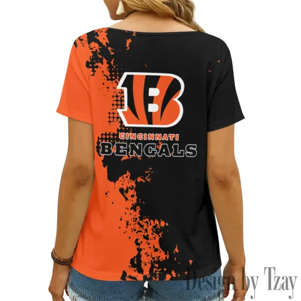 Cincinnati Bengals Girl Clothes Summer V-neck Short-sleeved Tees New 2025 AGCWTS1100 - Image 2