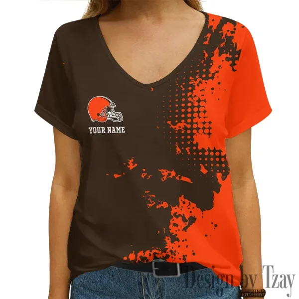 Cleveland Browns Girl Clothes Summer V-neck Short-sleeved Tees New 2025 AGCWTS1101