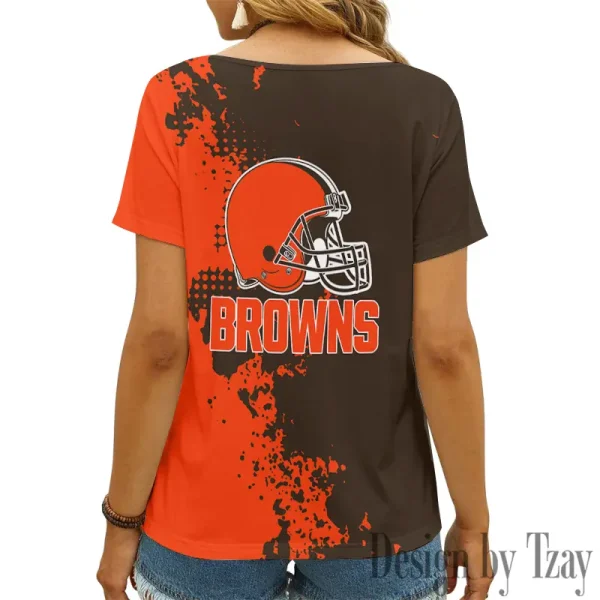 Cleveland Browns Girl Clothes Summer V-neck Short-sleeved Tees New 2025 AGCWTS1101 - Image 2