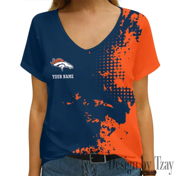 Denver Broncos Girl Clothes Summer V-neck Short-sleeved Tees New 2025 AGCWTS1103