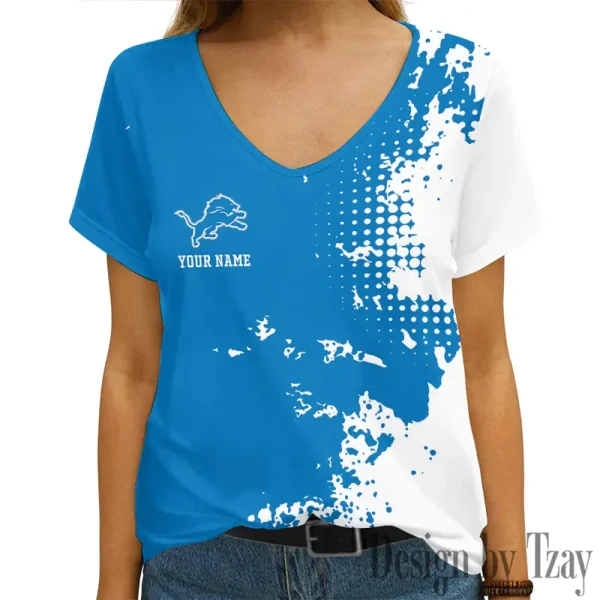 Detroit Lions Girl Clothes Summer V-neck Short-sleeved Tees New 2025 AGCWTS1104