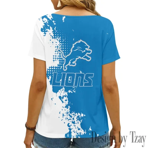 Detroit Lions Girl Clothes Summer V-neck Short-sleeved Tees New 2025 AGCWTS1104 - Image 2