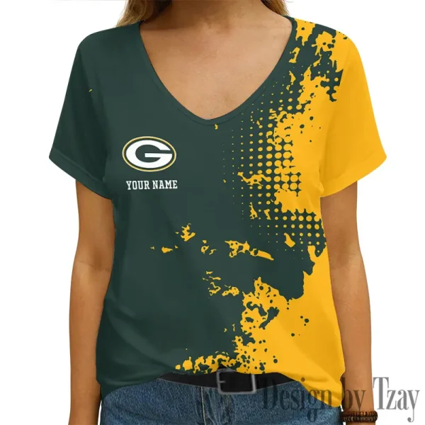 Green Bay Packers Girl Clothes Summer V-neck Short-sleeved Tees New 2025 AGCWTS1105