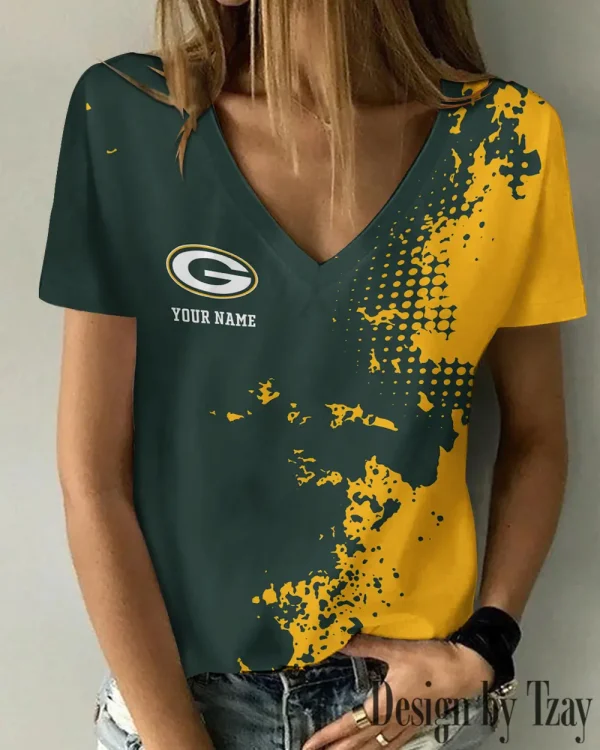 Green Bay Packers Girl Clothes Summer V-neck Short-sleeved Tees New 2025 AGCWTS1105 - Image 2