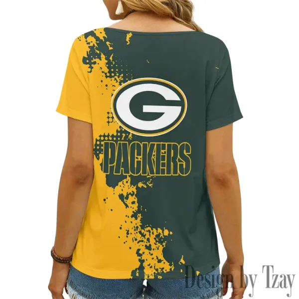 Green Bay Packers Girl Clothes Summer V-neck Short-sleeved Tees New 2025 AGCWTS1105 - Image 3