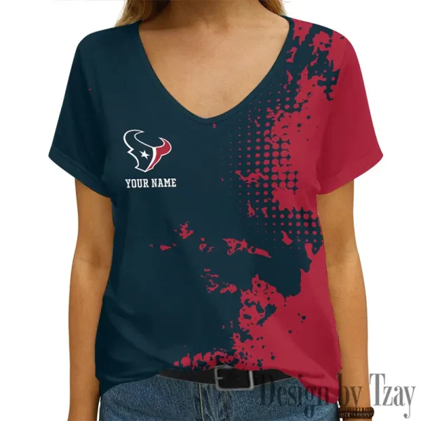Houston Texans Girl Clothes Summer V-neck Short-sleeved Tees New 2025 AGCWTS1106