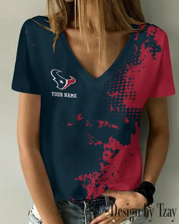 Houston Texans Girl Clothes Summer V-neck Short-sleeved Tees New 2025 AGCWTS1106 - Image 2