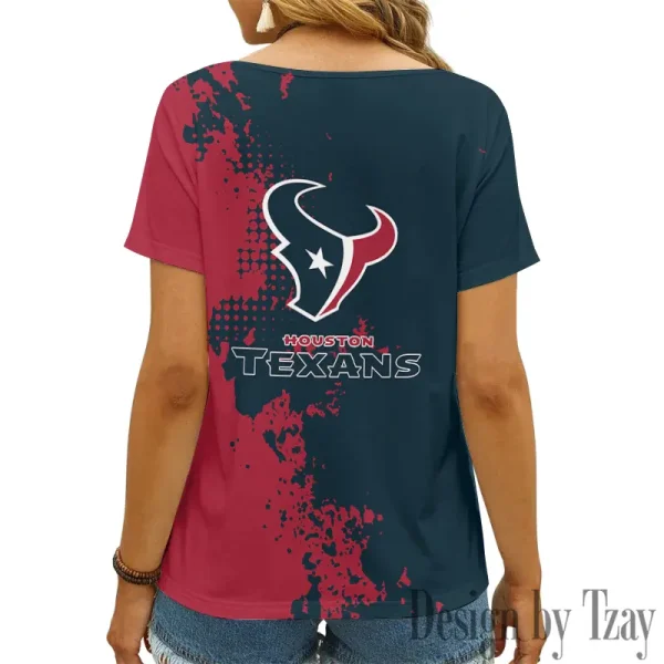 Houston Texans Girl Clothes Summer V-neck Short-sleeved Tees New 2025 AGCWTS1106 - Image 3