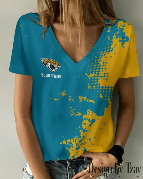 Jacksonville Jaguars Girl Clothes Summer V-neck Short-sleeved Tees New 2025 AGCWTS1108 - Image 2