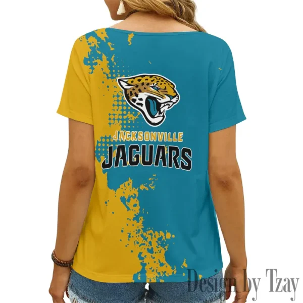 Jacksonville Jaguars Girl Clothes Summer V-neck Short-sleeved Tees New 2025 AGCWTS1108 - Image 3