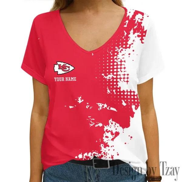 Kansas City Chiefs Girl Clothes Summer V-neck Short-sleeved Tees New 2025 AGCWTS1109