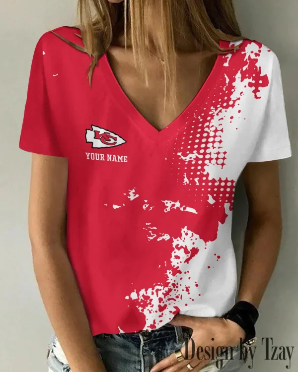 Kansas City Chiefs Girl Clothes Summer V-neck Short-sleeved Tees New 2025 AGCWTS1109 - Image 2