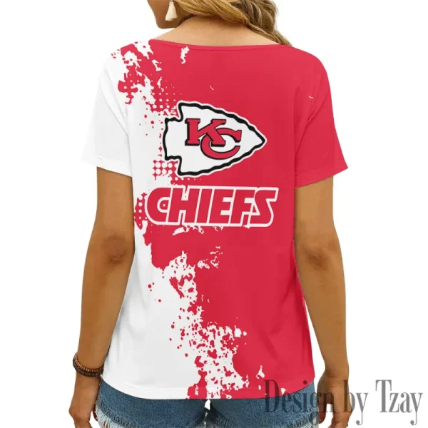 Kansas City Chiefs Girl Clothes Summer V-neck Short-sleeved Tees New 2025 AGCWTS1109 - Image 3