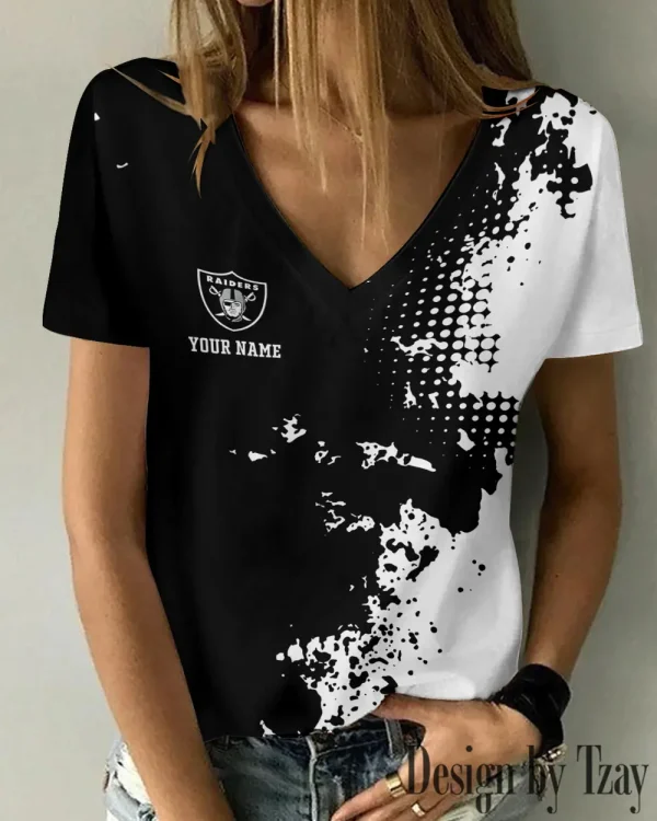 Las Vegas Raiders Girl Clothes Summer V-neck Short-sleeved Tees New 2025 AGCWTS1110 - Image 2