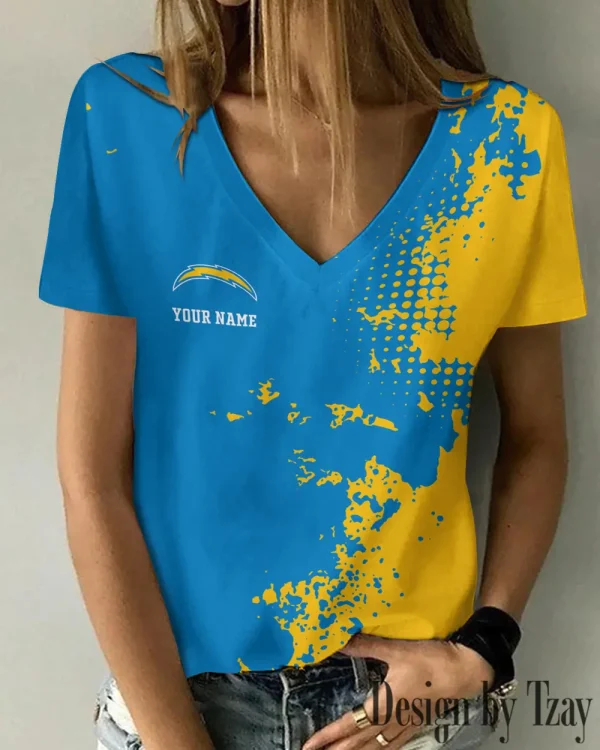 Los Angeles Chargers Girl Clothes Summer V-neck Short-sleeved Tees New 2025 AGCWTS1111 - Image 2