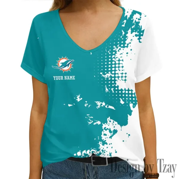 Miami Dolphins Girl Clothes Summer V-neck Short-sleeved Tees New 2025 AGCWTS1113