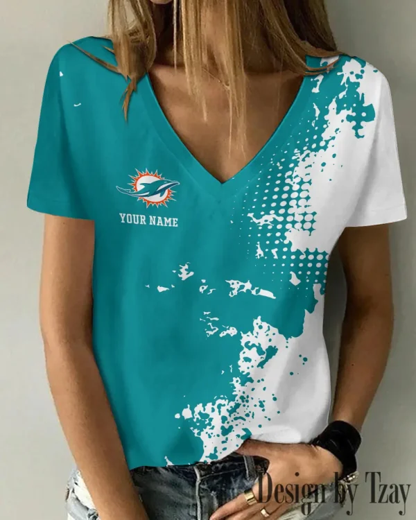 Miami Dolphins Girl Clothes Summer V-neck Short-sleeved Tees New 2025 AGCWTS1113 - Image 2