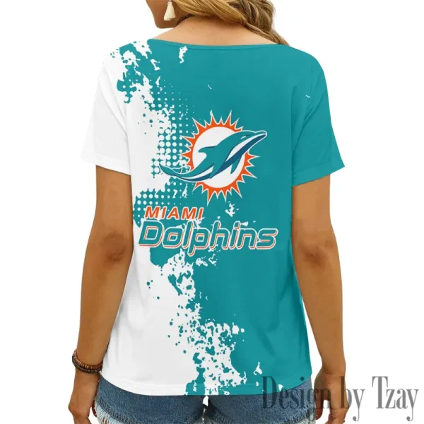 Miami Dolphins Girl Clothes Summer V-neck Short-sleeved Tees New 2025 AGCWTS1113 - Image 3