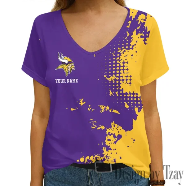 Minnesota Vikings Girl Clothes Summer V-neck Short-sleeved Tees New 2025 AGCWTS1114