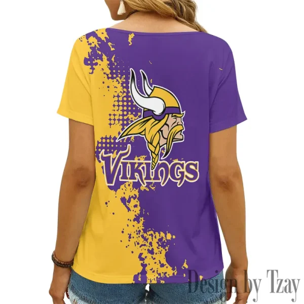 Minnesota Vikings Girl Clothes Summer V-neck Short-sleeved Tees New 2025 AGCWTS1114 - Image 2