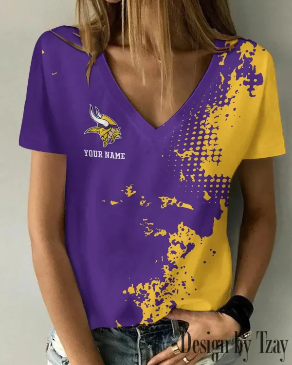 Minnesota Vikings Girl Clothes Summer V-neck Short-sleeved Tees New 2025 AGCWTS1114 - Image 3