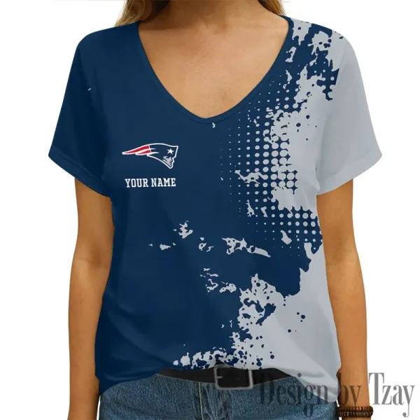 New England Patriots Girl Clothes Summer V-neck Short-sleeved Tees New 2025 AGCWTS1115