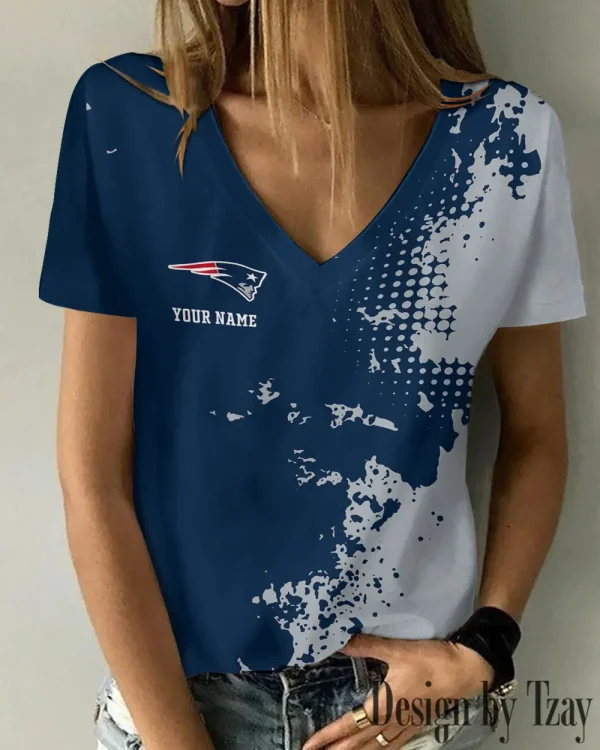 New England Patriots Girl Clothes Summer V-neck Short-sleeved Tees New 2025 AGCWTS1115 - Image 3
