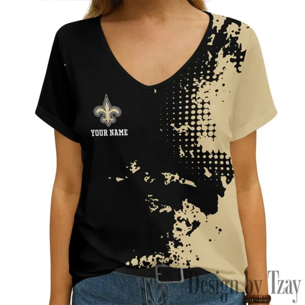 New Orleans Saints Girl Clothes Summer V-neck Short-sleeved Tees New 2025 AGCWTS1116