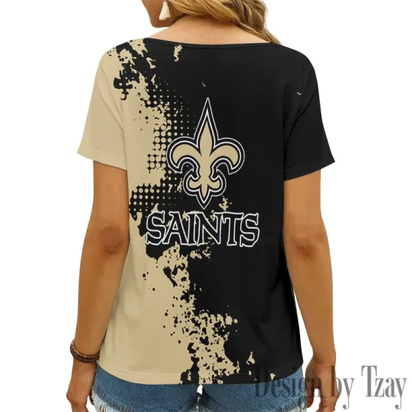 New Orleans Saints Girl Clothes Summer V-neck Short-sleeved Tees New 2025 AGCWTS1116 - Image 2