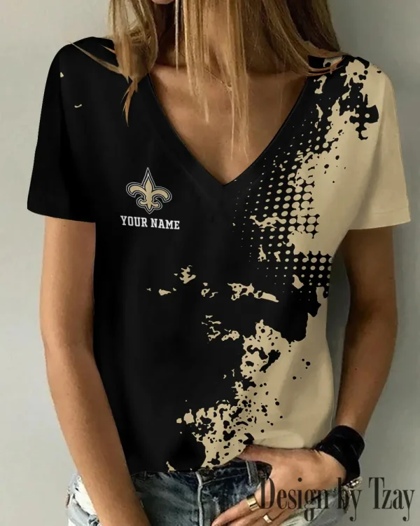 New Orleans Saints Girl Clothes Summer V-neck Short-sleeved Tees New 2025 AGCWTS1116 - Image 3
