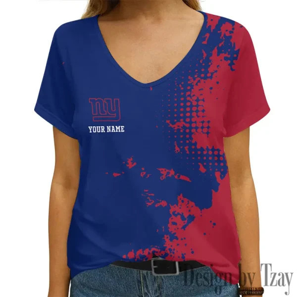 New York Giants Girl Clothes Summer V-neck Short-sleeved Tees New 2025 AGCWTS1117