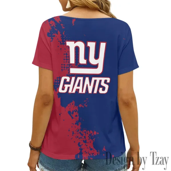 New York Giants Girl Clothes Summer V-neck Short-sleeved Tees New 2025 AGCWTS1117 - Image 2