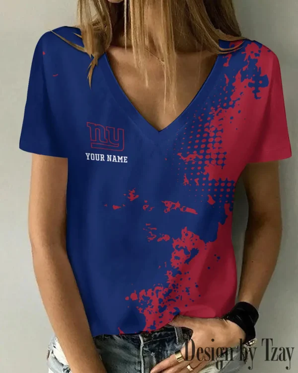 New York Giants Girl Clothes Summer V-neck Short-sleeved Tees New 2025 AGCWTS1117 - Image 3