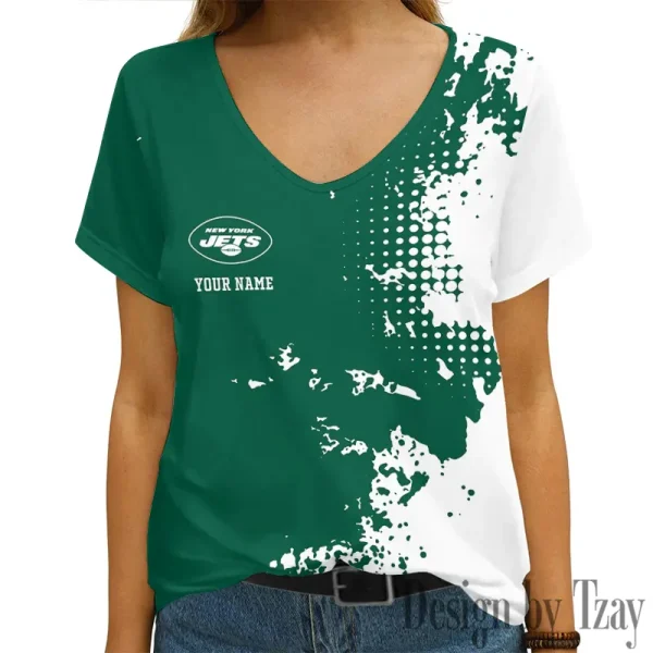 New York Jets Girl Clothes Summer V-neck Short-sleeved Tees New 2025 AGCWTS1118