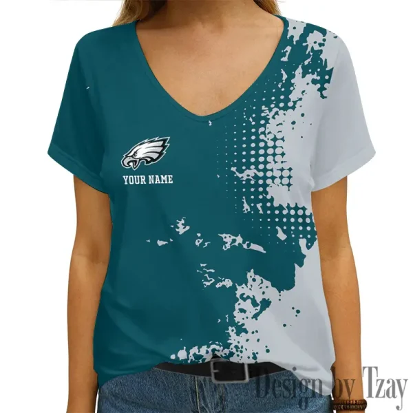 Philadelphia Eagles Girl Clothes Summer V-neck Short-sleeved Tees New 2025 AGCWTS1119