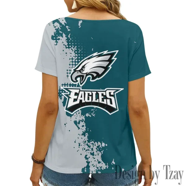 Philadelphia Eagles Girl Clothes Summer V-neck Short-sleeved Tees New 2025 AGCWTS1119 - Image 2