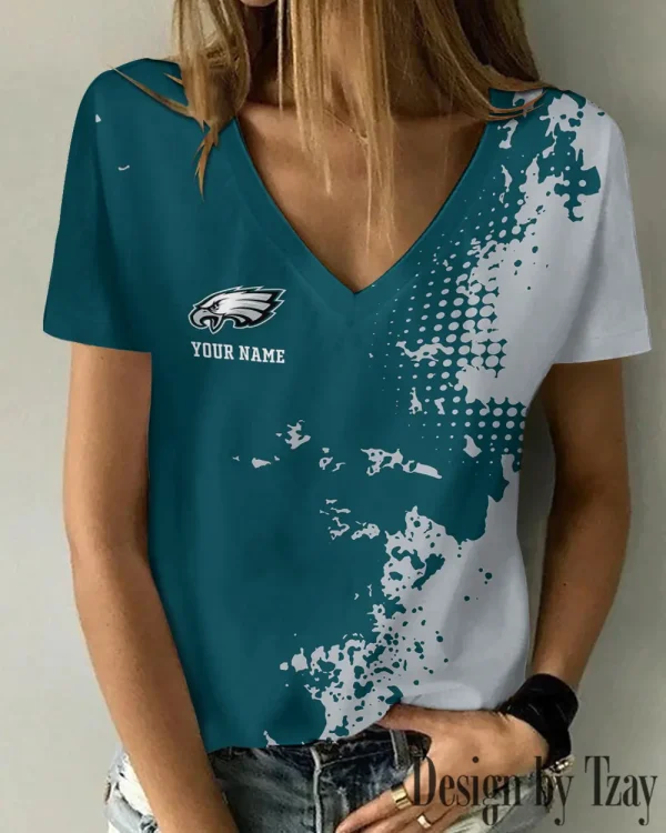 Philadelphia Eagles Girl Clothes Summer V-neck Short-sleeved Tees New 2025 AGCWTS1119 - Image 3