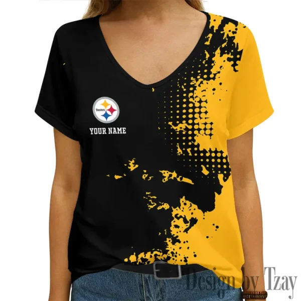Pittsburgh Steelers Girl Clothes Summer V-neck Short-sleeved Tees New 2025 AGCWTS1120
