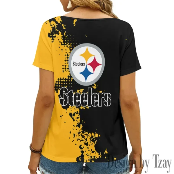 Pittsburgh Steelers Girl Clothes Summer V-neck Short-sleeved Tees New 2025 AGCWTS1120 - Image 2
