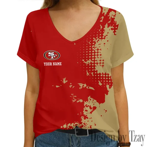 San Francisco 49ers Girl Clothes Summer V-neck Short-sleeved Tees New 2025 AGCWTS1121