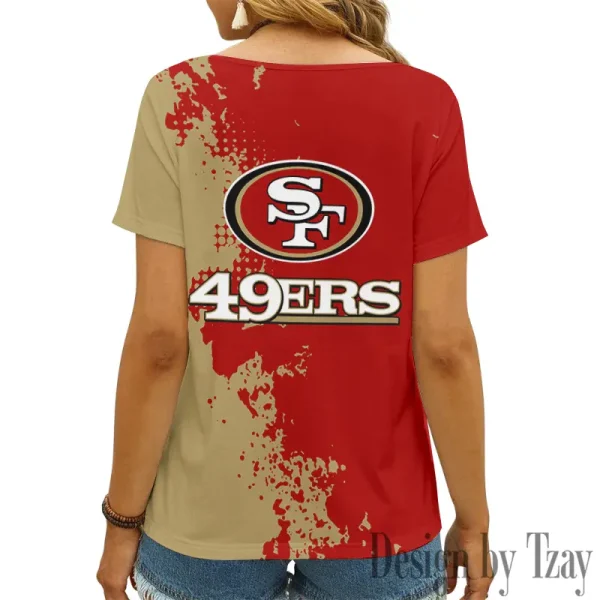 San Francisco 49ers Girl Clothes Summer V-neck Short-sleeved Tees New 2025 AGCWTS1121 - Image 2