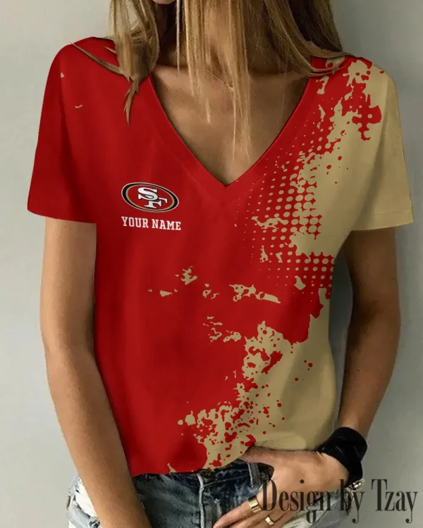 San Francisco 49ers Girl Clothes Summer V-neck Short-sleeved Tees New 2025 AGCWTS1121 - Image 3