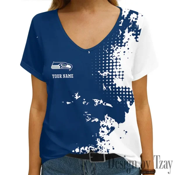 Seattle Seahawks Girl Clothes Summer V-neck Short-sleeved Tees New 2025 AGCWTS1122