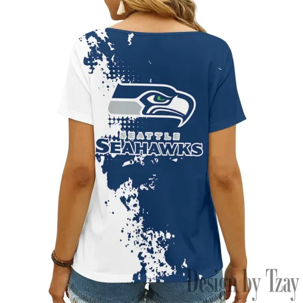 Seattle Seahawks Girl Clothes Summer V-neck Short-sleeved Tees New 2025 AGCWTS1122 - Image 2