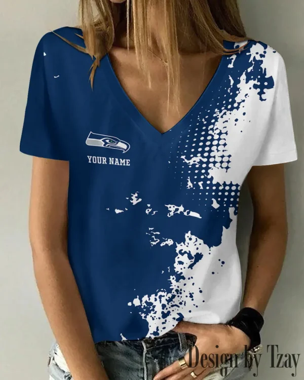Seattle Seahawks Girl Clothes Summer V-neck Short-sleeved Tees New 2025 AGCWTS1122 - Image 3