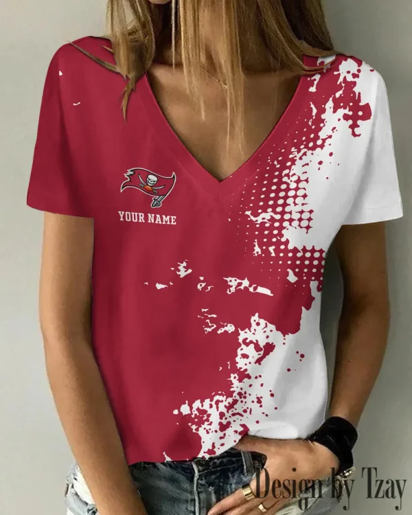 Tampa Bay Buccaneers Girl Clothes Summer V-neck Short-sleeved Tees New 2025 AGCWTS1123 - Image 3