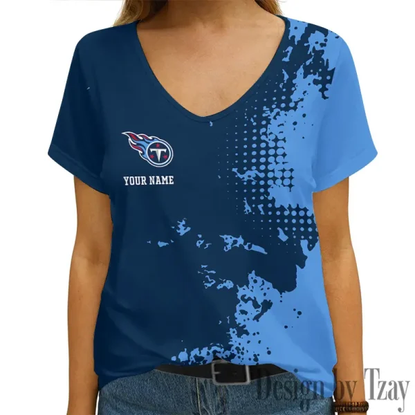 Tennessee Titans Girl Clothes Summer V-neck Short-sleeved Tees New 2025 AGCWTS1124