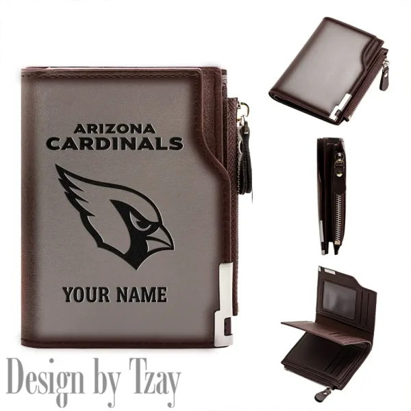 Arizona Cardinals Men Zipper Closure Short Bifold Leather Card Holder SPTMZCSBLCH001