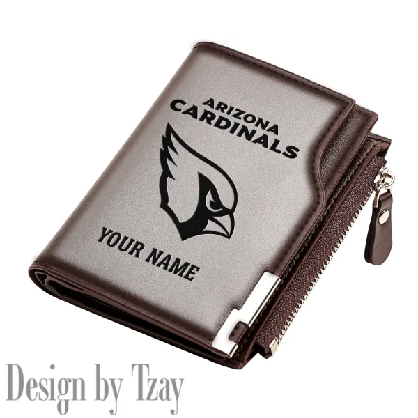 Arizona Cardinals Men Zipper Closure Short Bifold Leather Card Holder SPTMZCSBLCH001 - Image 5