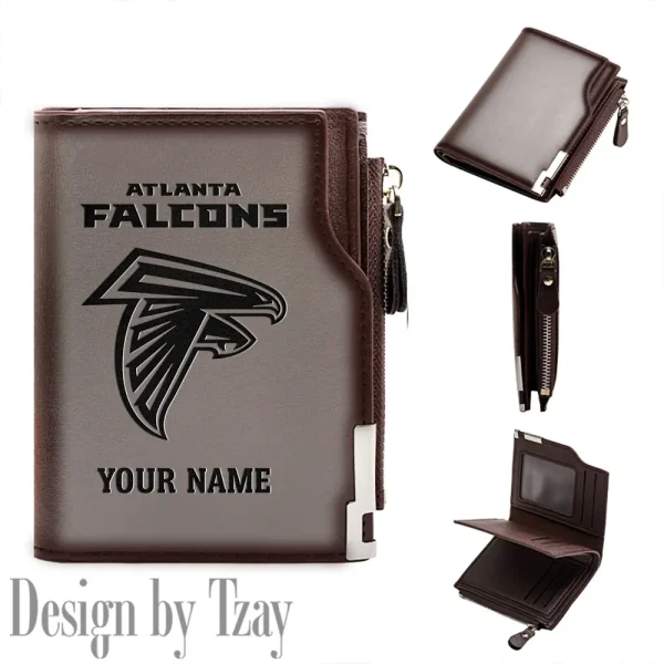 Atlanta Falcons Men Zipper Closure Short Bifold Leather Card Holder SPTMZCSBLCH002